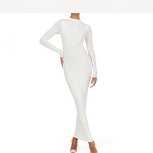 Naked Wardrobe Elegant White Long Sleeve Dress